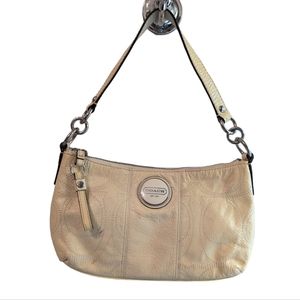 COACH PATENT LEATHER CREAM WITH SILVER HARDWARE AND GREEN INTERIOR